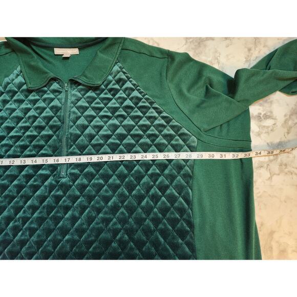 Woman Within Womens Green Velour Long Sleeve 1/4 Zip Pullover Sweatshirt Size 5X - Picture 5 of 6